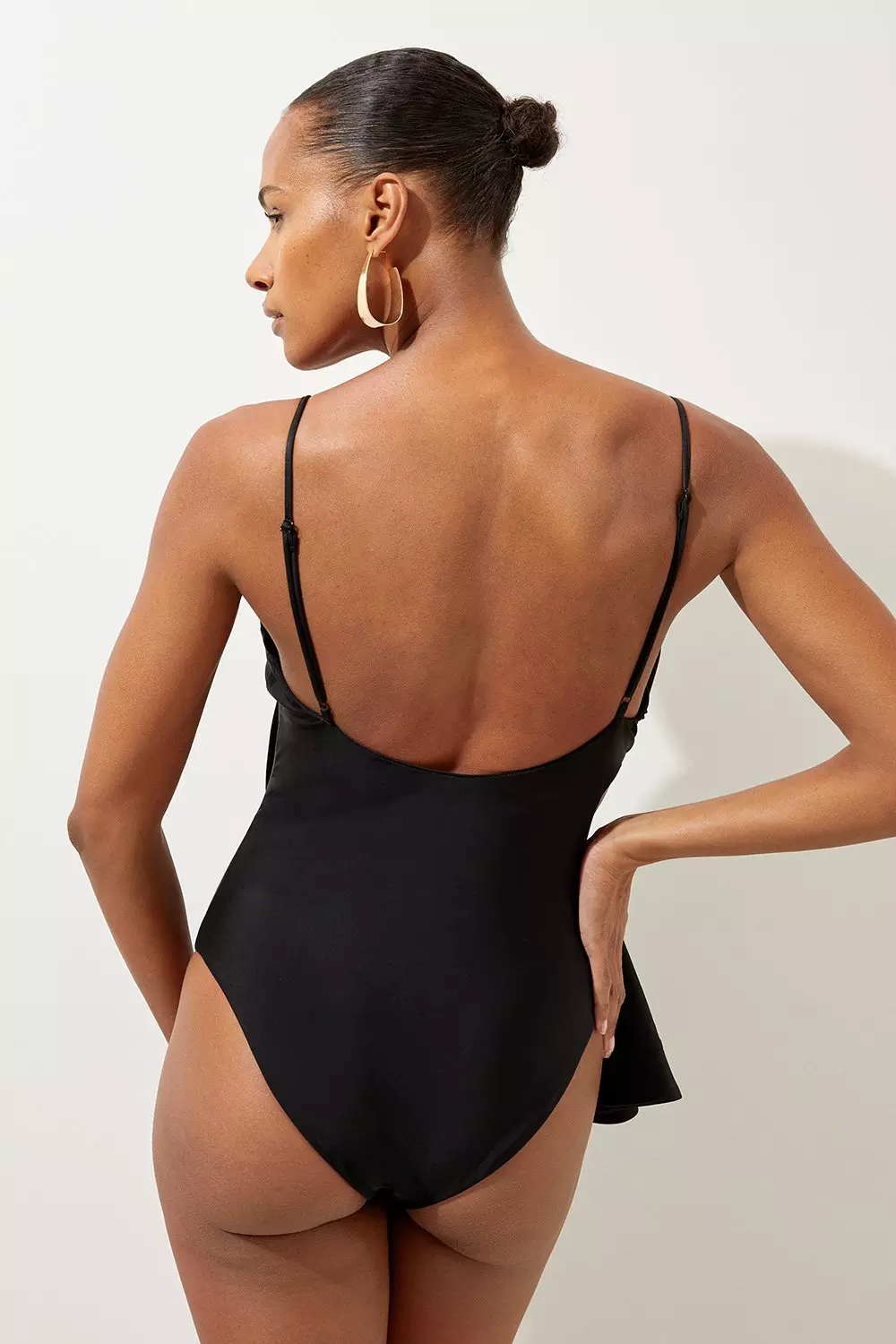 Black Drama Ruffle Strappy High Leg Swimsuit alternative image
