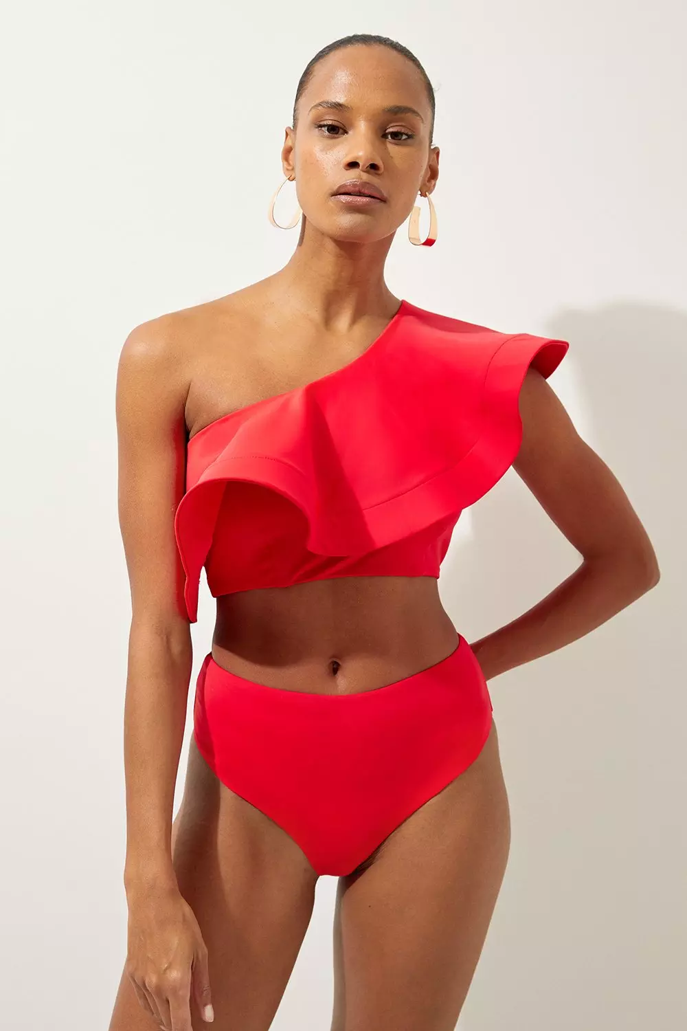 Drama Ruffle One Shoulder Bikini Top Karen Millen