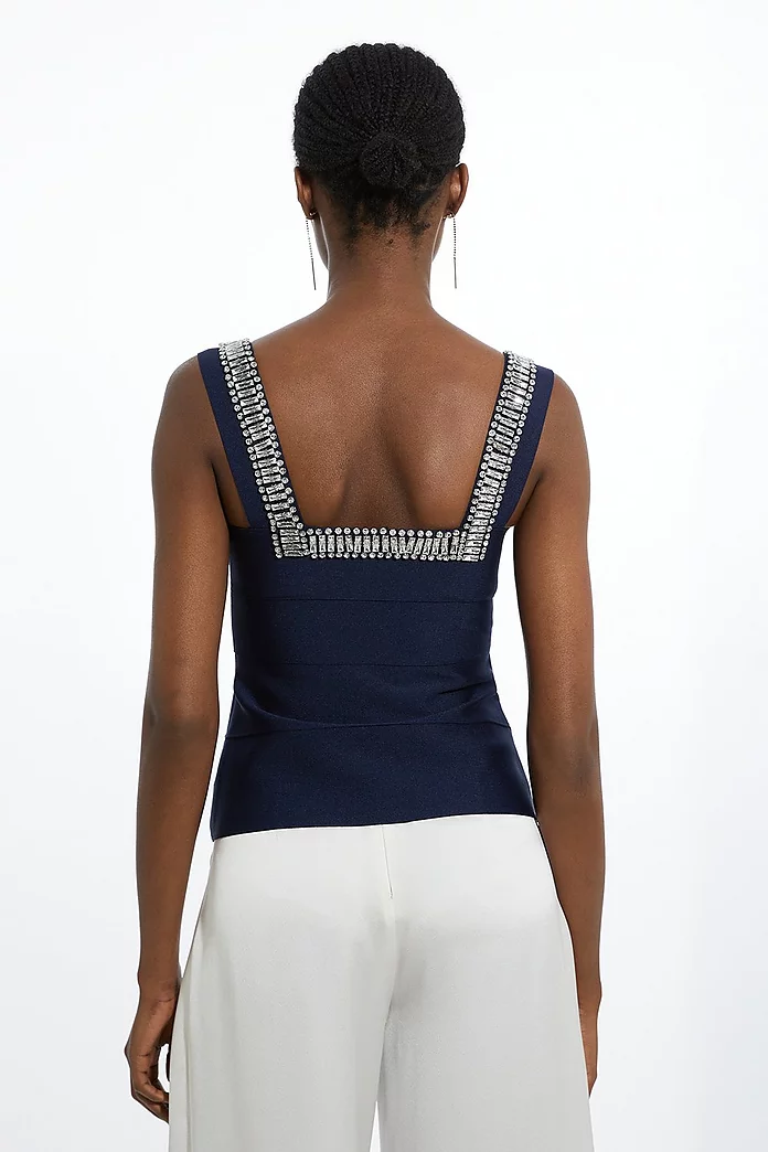 Bandage Figure Form Knit Embellished Square Neck Top | Karen Bandage Figure Form Knit Embellished Square Neck Top | Karen