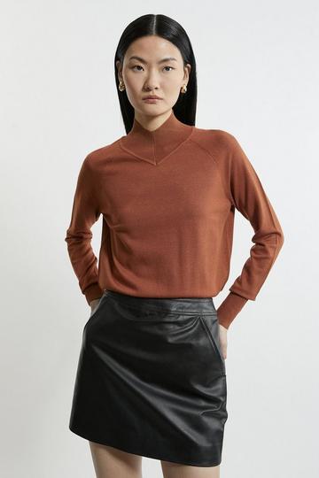 Viscose Blend High Neck Knit Sweater toffee