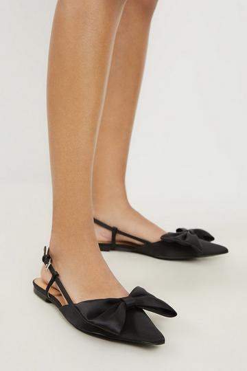 Black Satin Bow Detail Flat