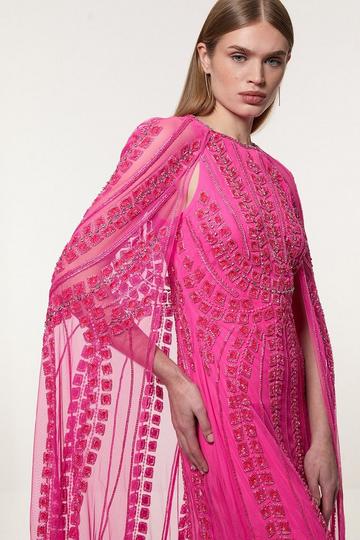 Pink Premium Embellished Cape Maxi Dress