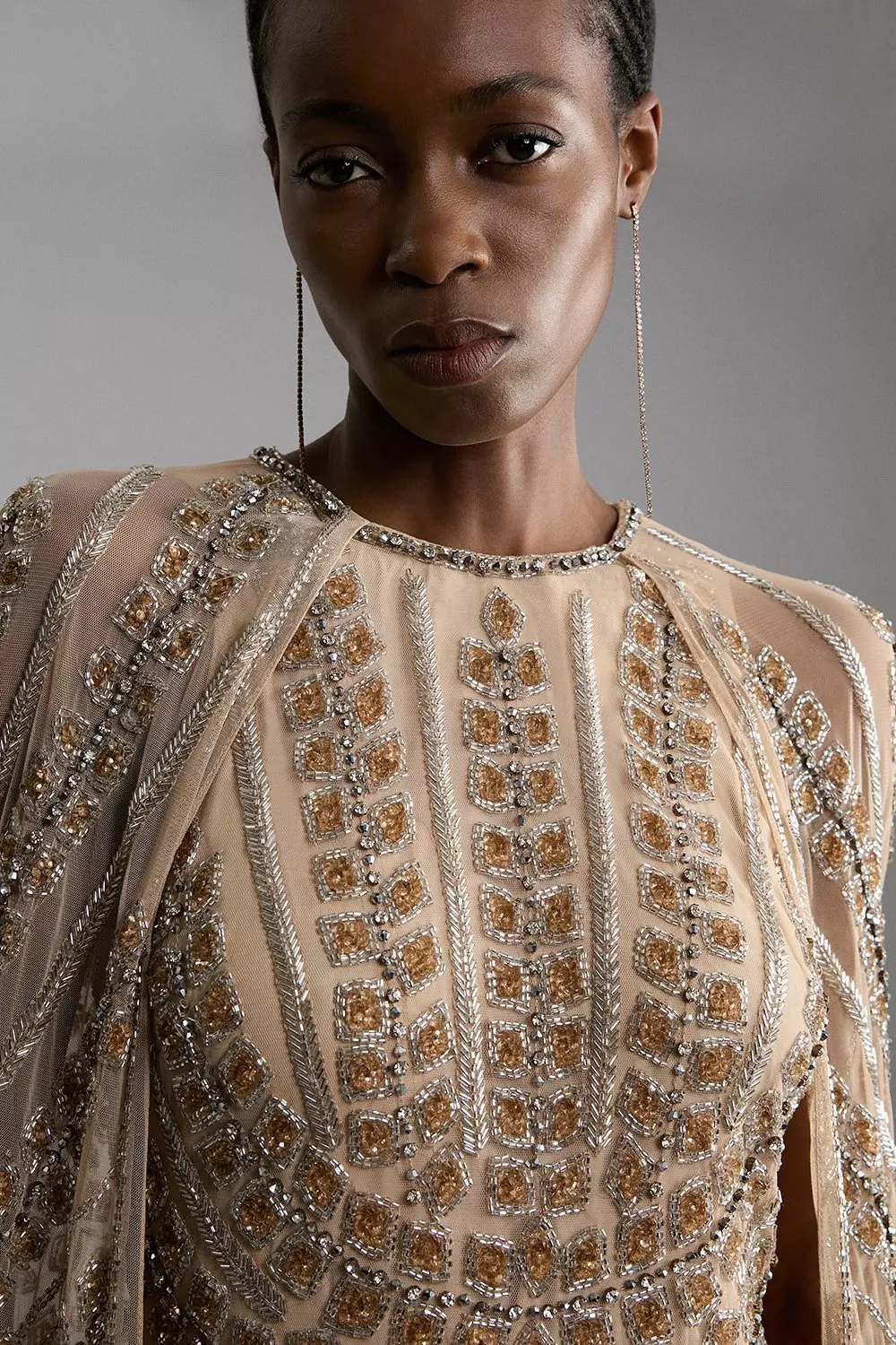 Premium Embellished Cape Maxi Dress | Karen Millen