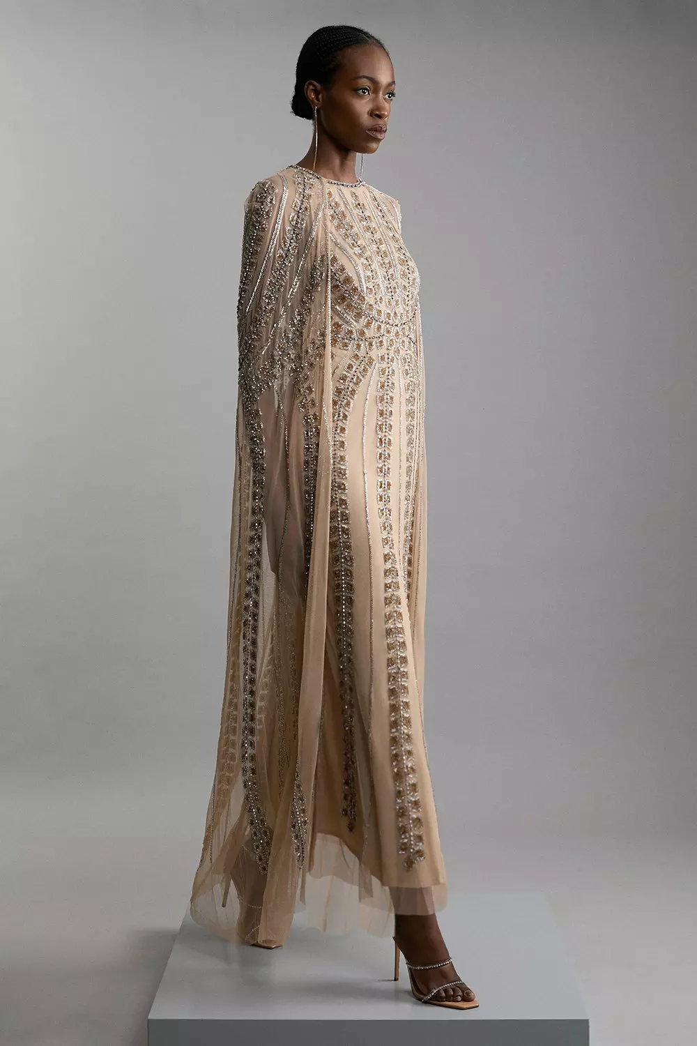 Premium Embellished Cape Maxi Dress | Karen Millen