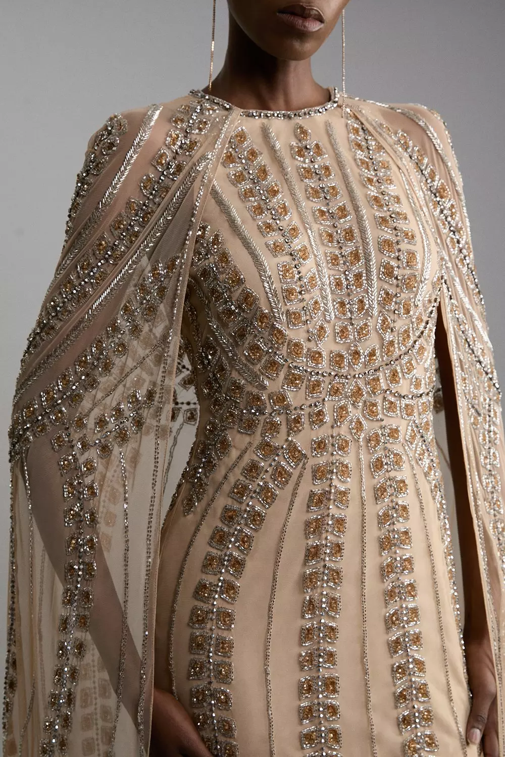 Premium Embellished Cape Maxi Dress | Karen Millen