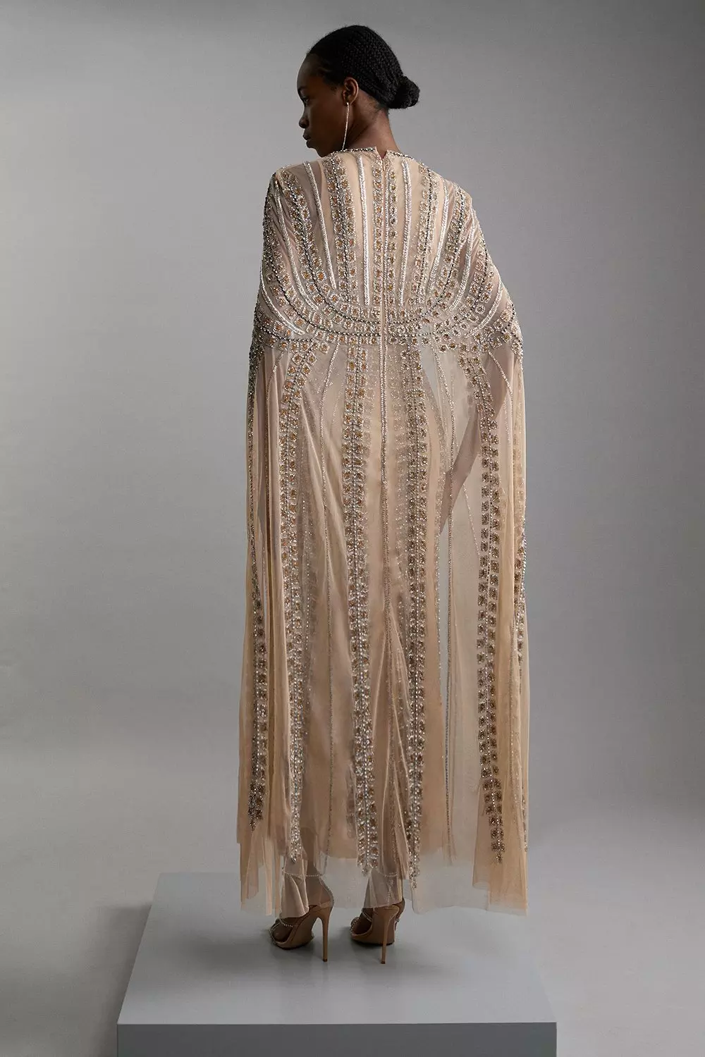 Premium Embellished Cape Maxi Dress | Karen Millen