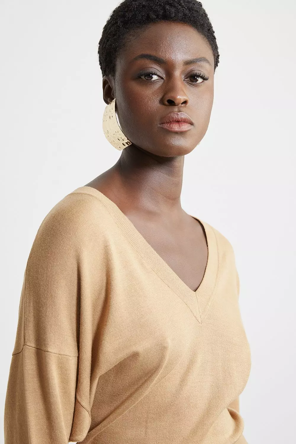 Petite Viscose Blend V Neck Knit Midi Dress | Karen Millen
