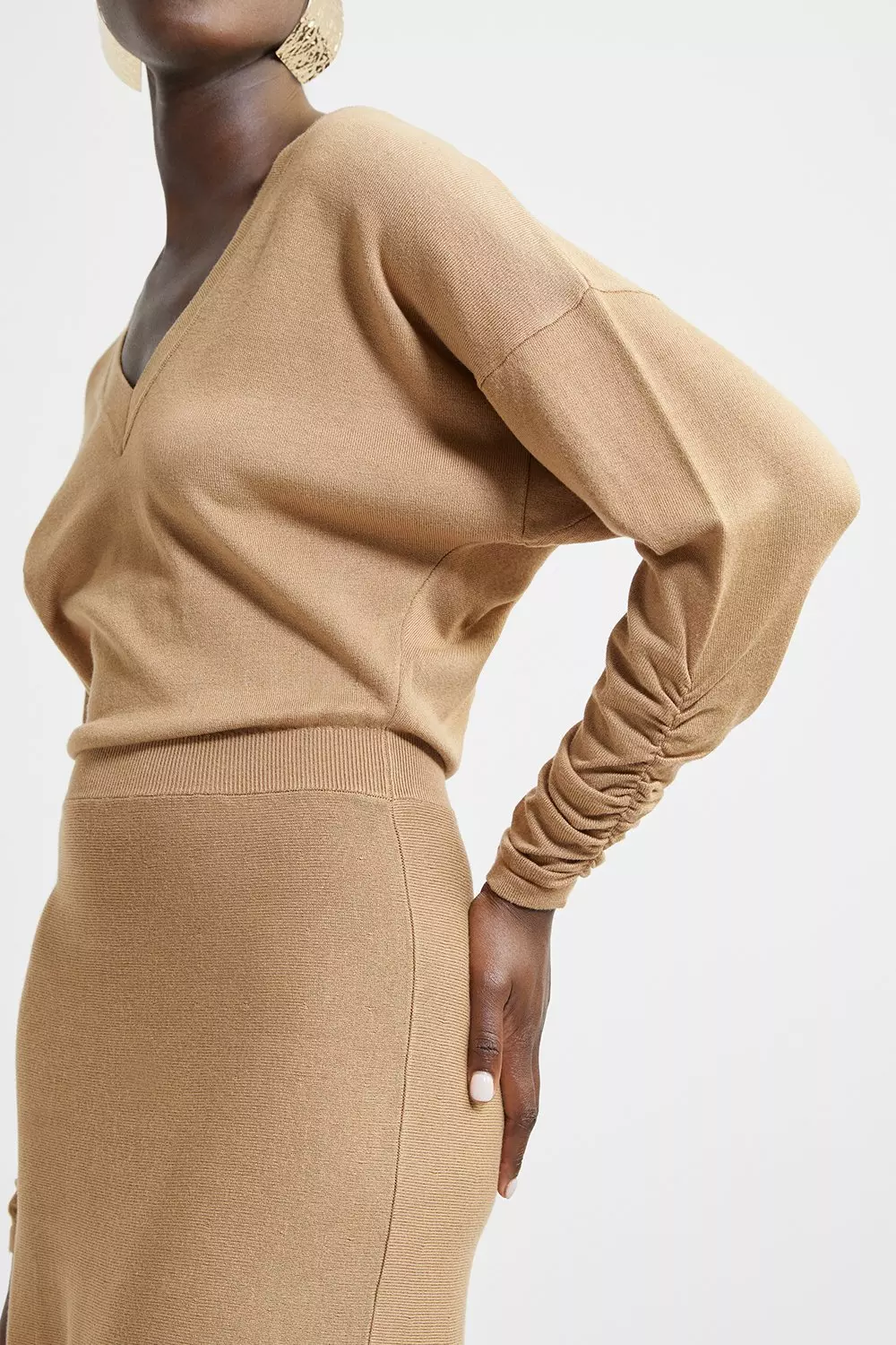 Petite Viscose Blend V Neck Knit Midi Dress | Karen Millen