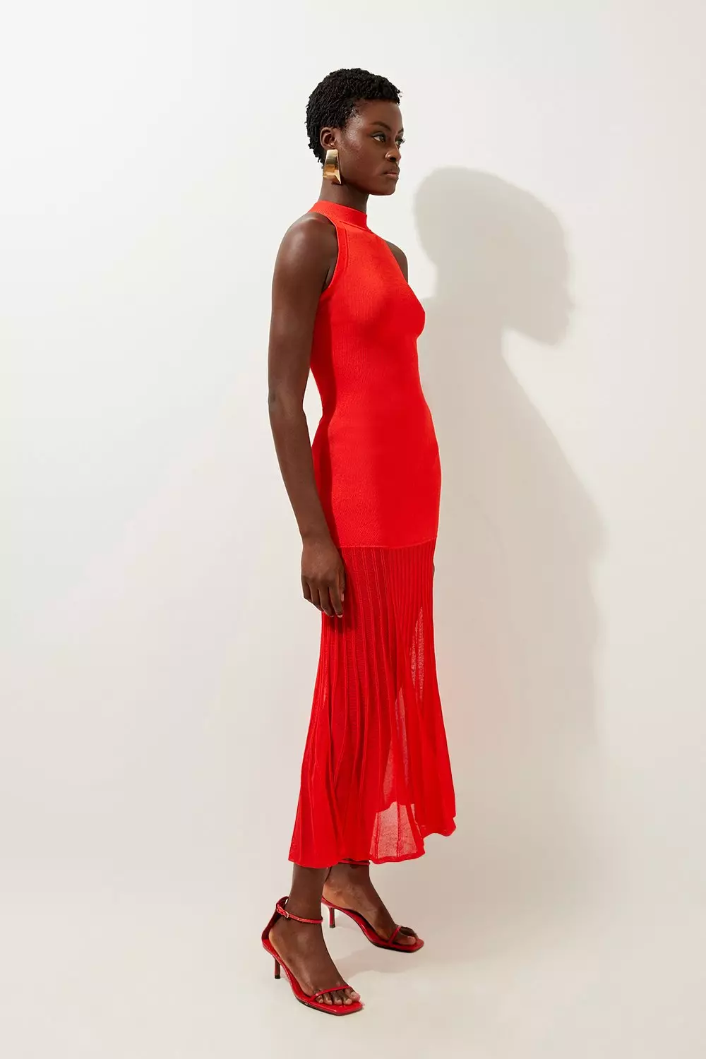 Red Petite Viscose Blend Knit Halter Neck Sheer Skirt Maxi Dress alternative image