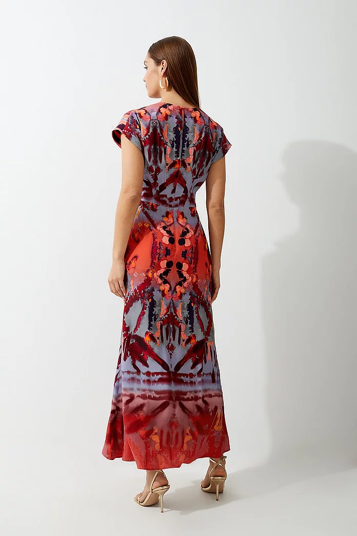 Petite Mirrored Print Satin Crepe Angel Sleeve Woven Maxi Petite Mirrored Print Satin Crepe Angel Sleeve Woven Maxi