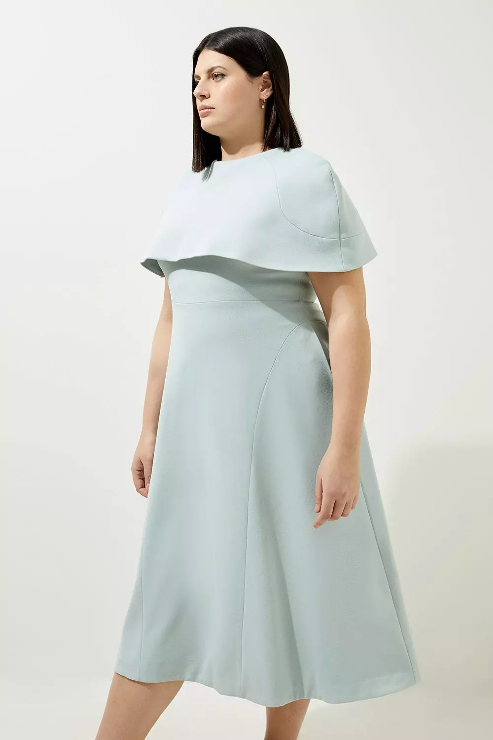 Lydia Millen Plus Size Structured Crepe Cape Sleeve Full