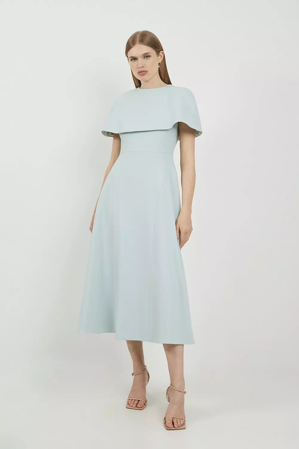 Lydia Millen Petite Structured Crepe Cape Sleeve Full Skirt Tailored Midaxi  Dress | Karen Millen