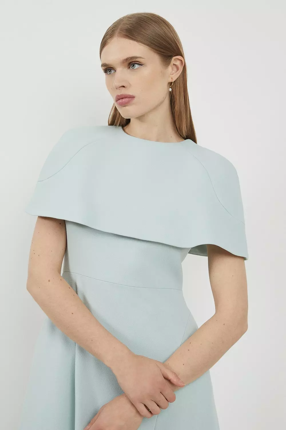 Lydia Millen Petite Structured Crepe Cape Sleeve Full Skirt Tailored Midaxi  Dress | Karen Millen