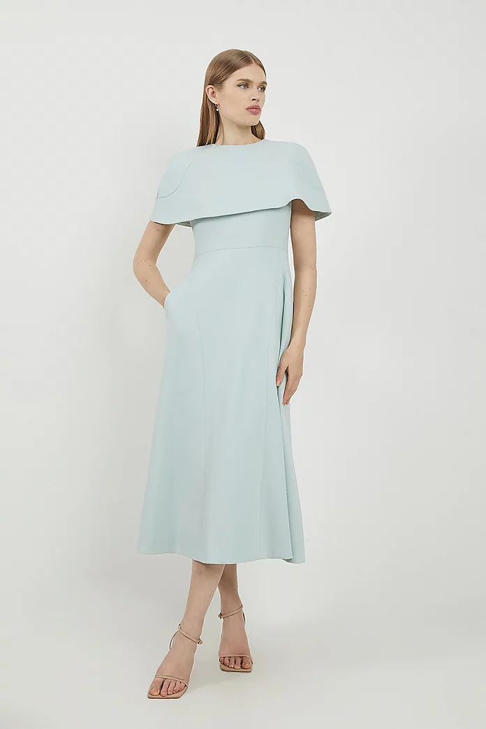 Lydia Millen Structured Crepe Cape Sleeve Full Skirt Lydia Millen Structured Crepe Cape Sleeve Full Skirt