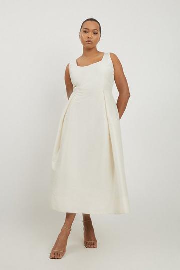 Plus Size Taffeta Full Skirt Tailored Midi Dress cream