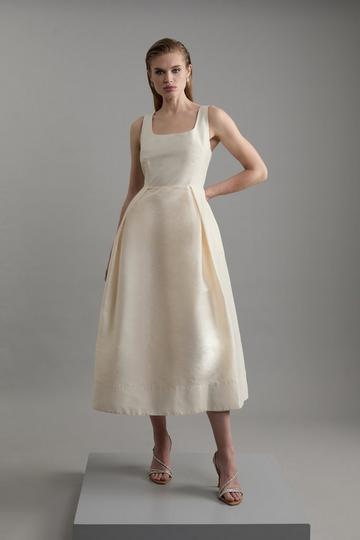 Lydia Millen Petite Taffeta Full Skirt Tailored Midi Dress ivory