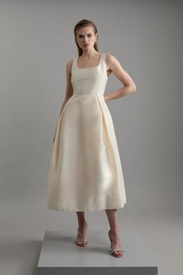 Lydia Millen Taffeta Full Skirt Tailored Midi Dress ivory