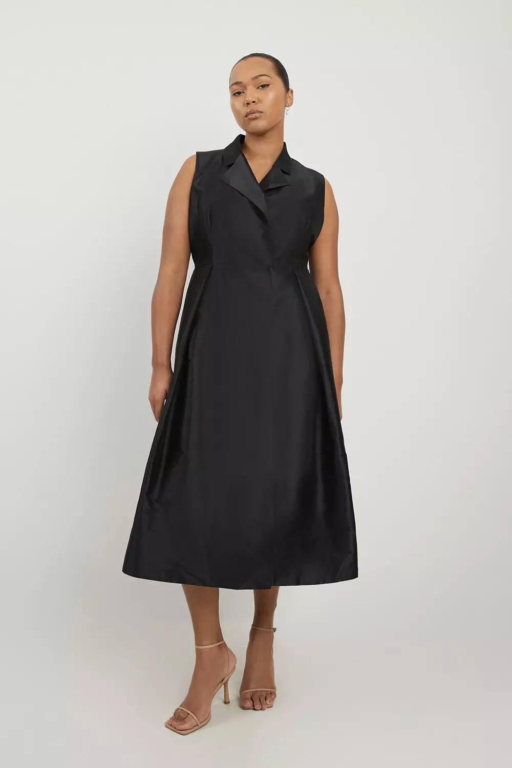 Lydia Millen Plus Size Taffeta Full Skirt Tailored Wrap Shirt Midi Dress Karen Millen