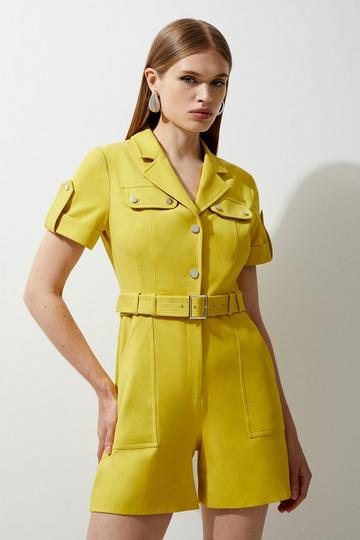 Tailored Cotton Stretch Belted Playsuit ochre
