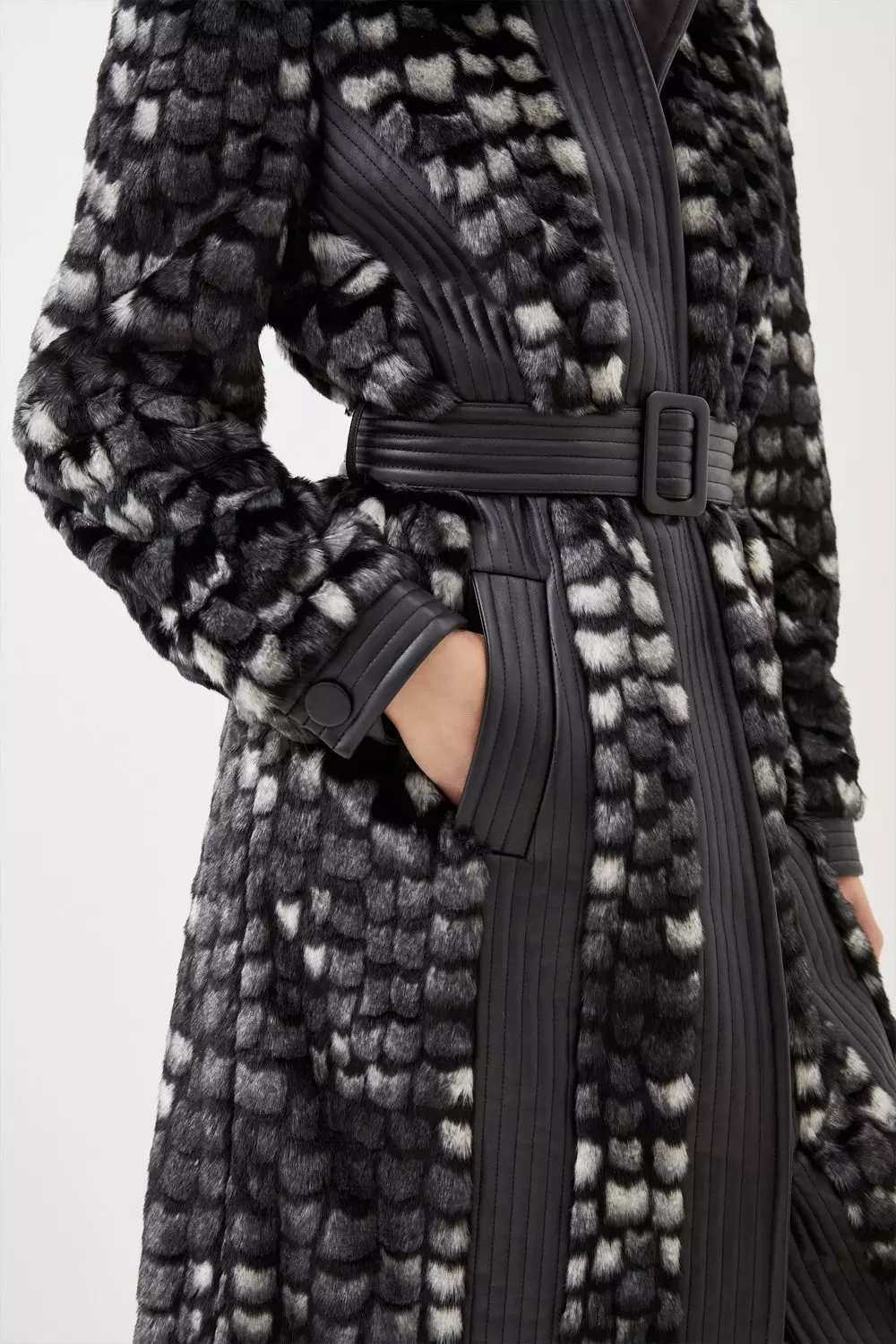 Karen millen black faux fur coat sale