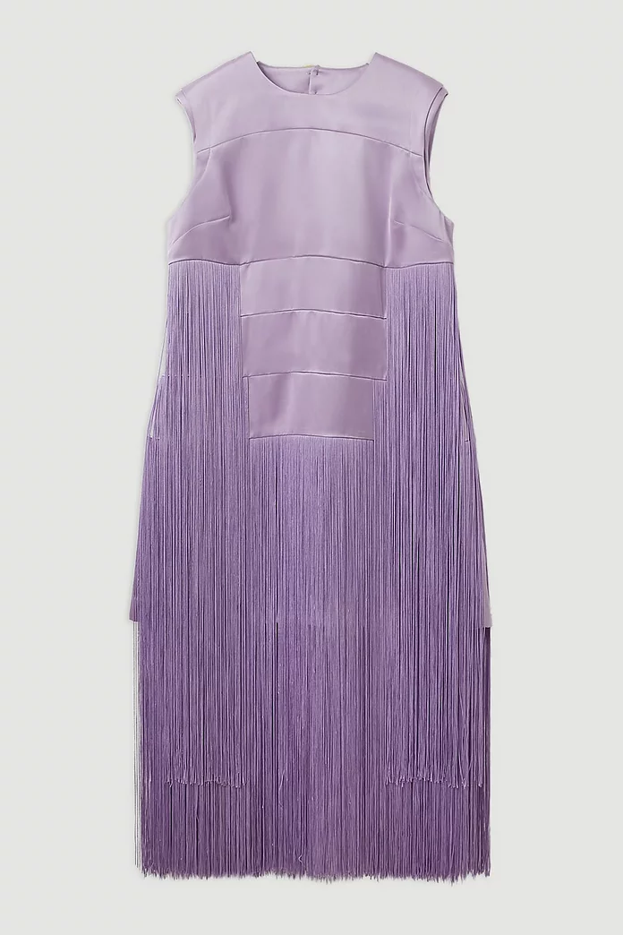 Plus Size Ooto Heavy Satin Fringed Woven Sleeveless Mini Plus Size Ooto Heavy Satin Fringed Woven Sleeveless Mini