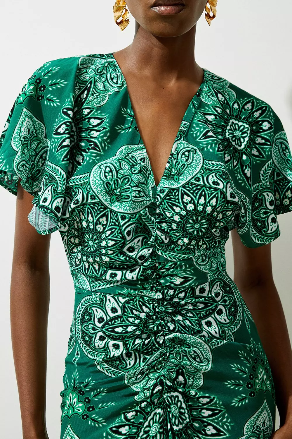 【KAREN MILLEN】プチビスコースリネン織りミニビーチドレス Petite Paisley Printed Morocain Woven Midi Dress | Karen Millen