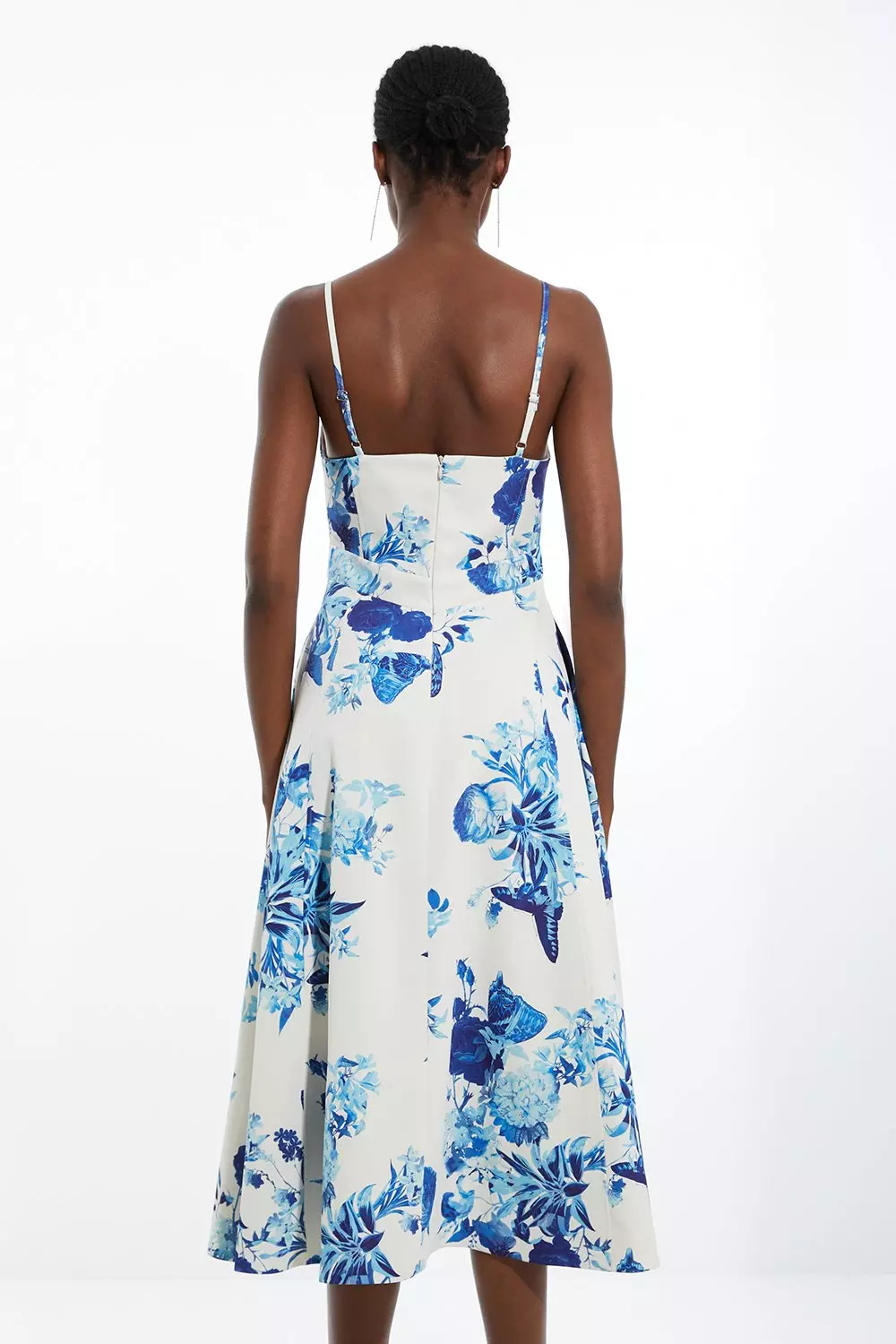 Tailored Crepe Butterfly Floral Full Skirted Midi Dress