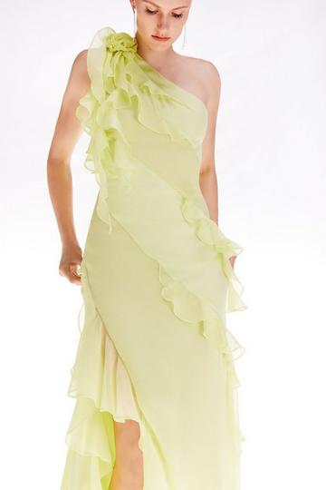 Petite Ooto Crinkle Viscose Rosette Detail Woven Split Front Maxi Dress lemon