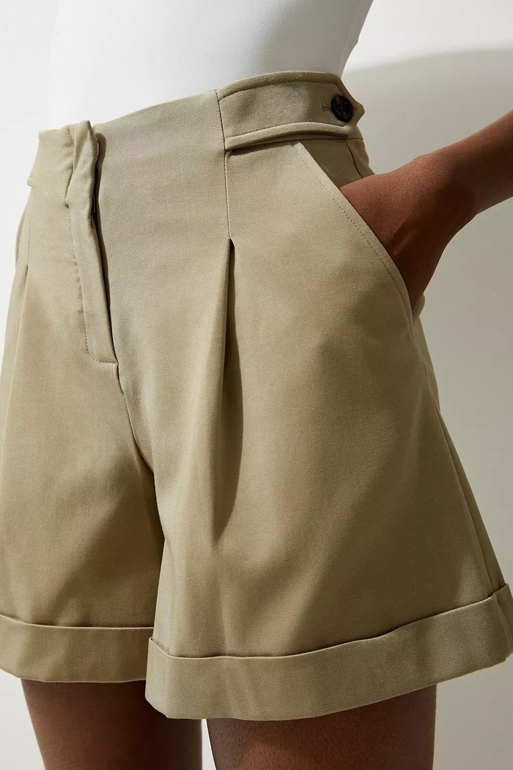 Viscose Stretch Cotton Waist Tab Detail Tailored Shorts alternative image