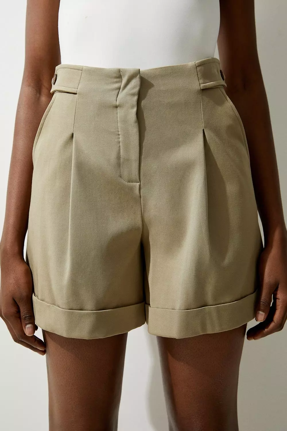 Viscose Stretch Cotton Waist Tab Detail Tailored Shorts alternative image