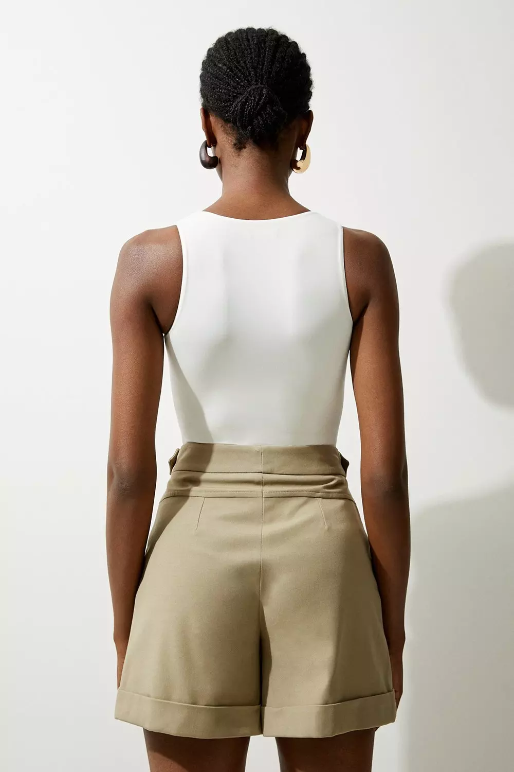 Viscose Stretch Cotton Waist Tab Detail Tailored Shorts alternative image