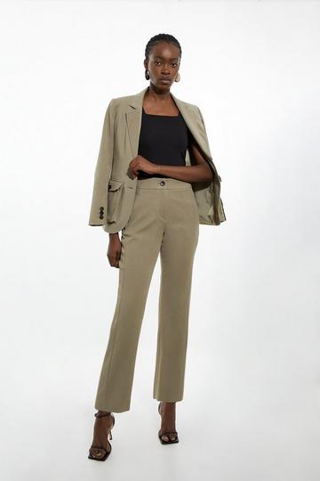 Tailored Cotton Stretch Tab Detail Slim Leg Tailored Trouser khaki