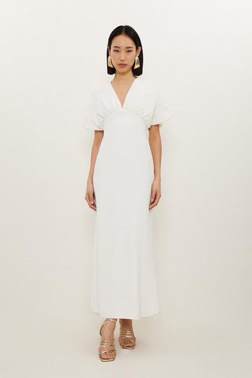 Fluid Tailored Waterfall Sleeve Maxi Dress ivory