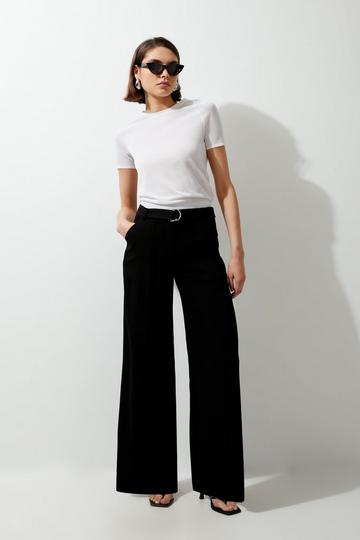 Soft Tailored Belted Wide Leg Trousers black