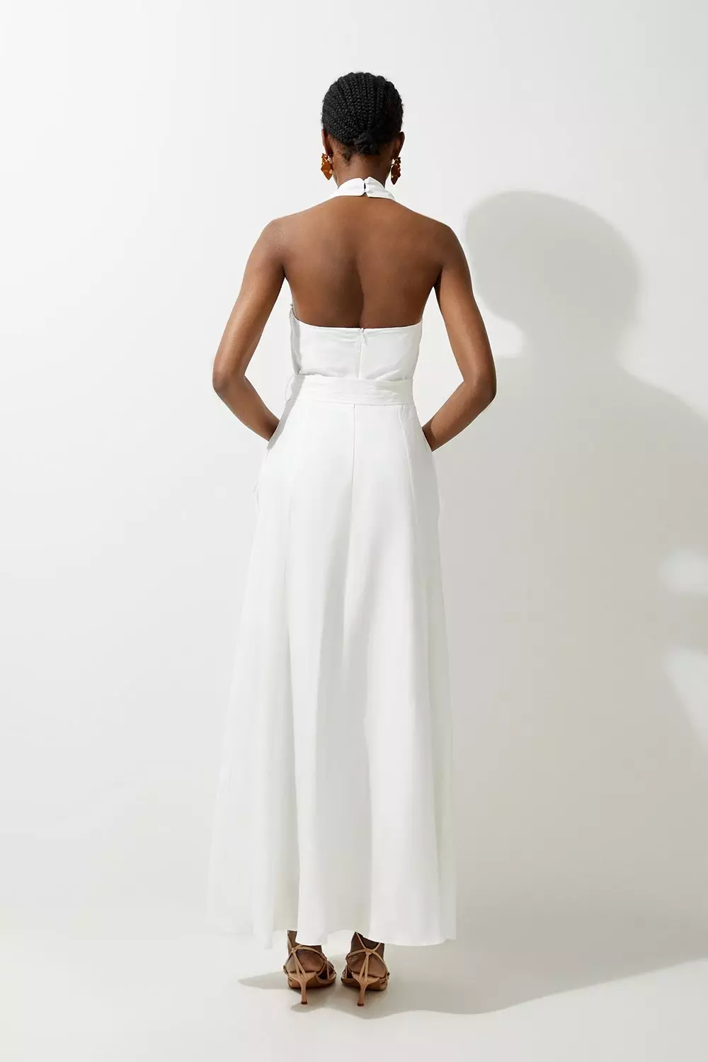 Fluid Tailored Halterneck Belted Maxi Dress | Karen Millen
