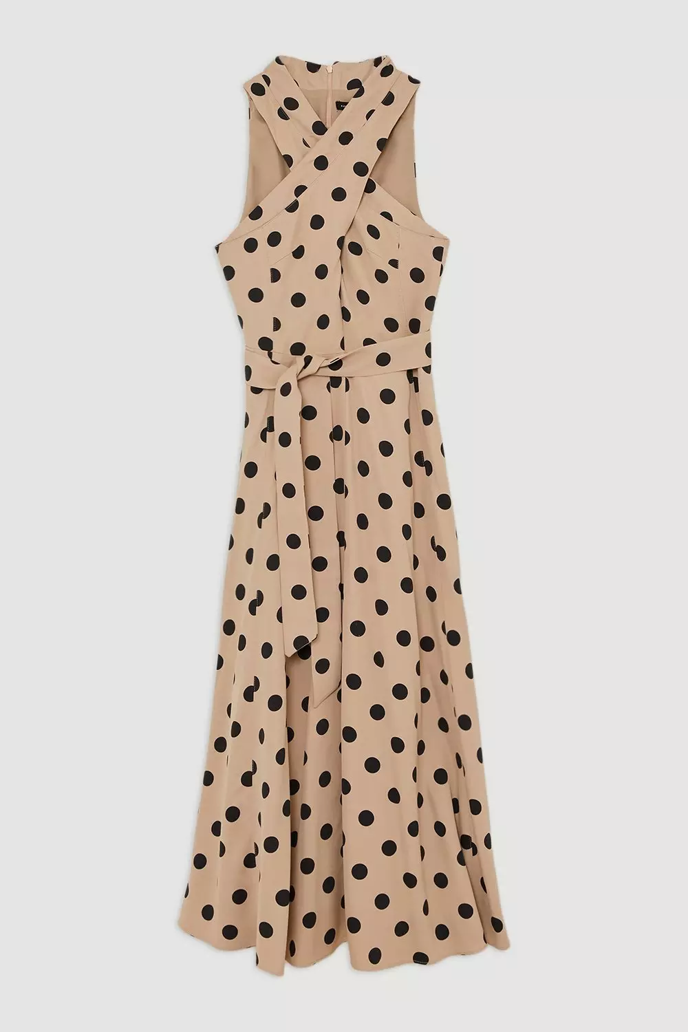 Polka Dot Premium Linen Tailored Halterneck Full Skirted Midi Dress Karen Millen