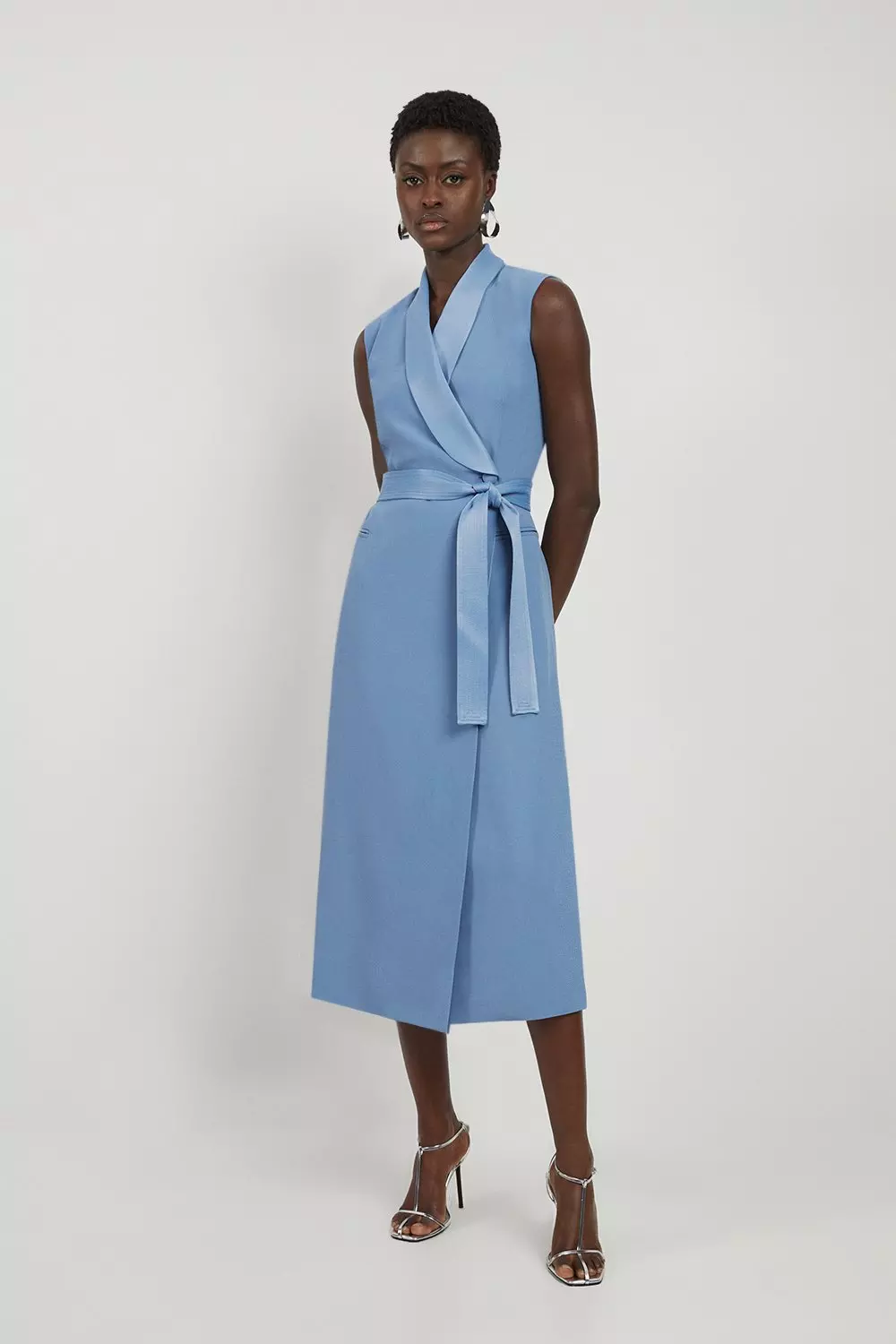 Satin Back Crepe Tuxedo Tailored Wrap Midi Dress Karen Millen