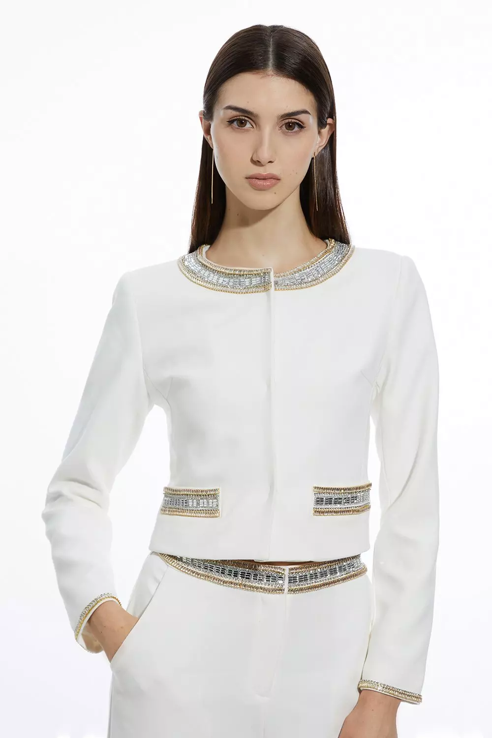 Ivory Embellished Detail Tailored Jacket alternative image