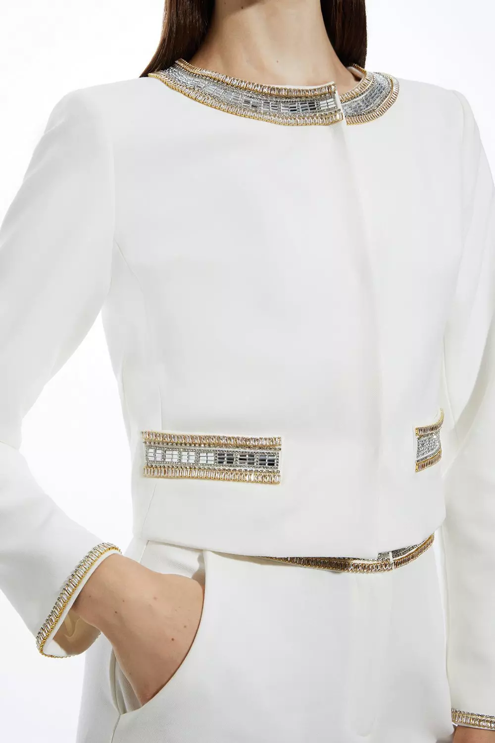 Ivory Embellished Detail Tailored Jacket alternative image