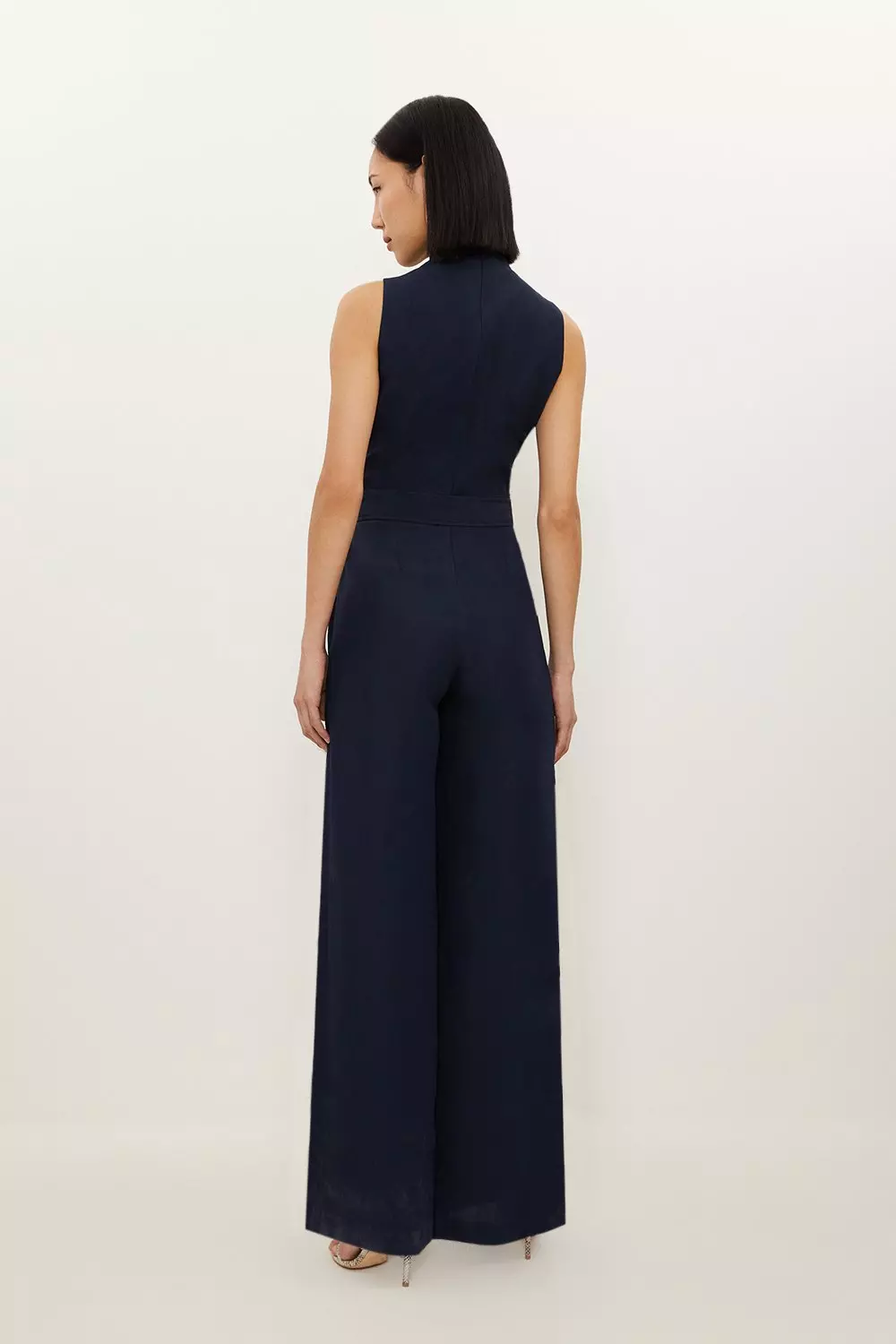 Premium Tailored Linen Notch Neck Belted Straight Leg