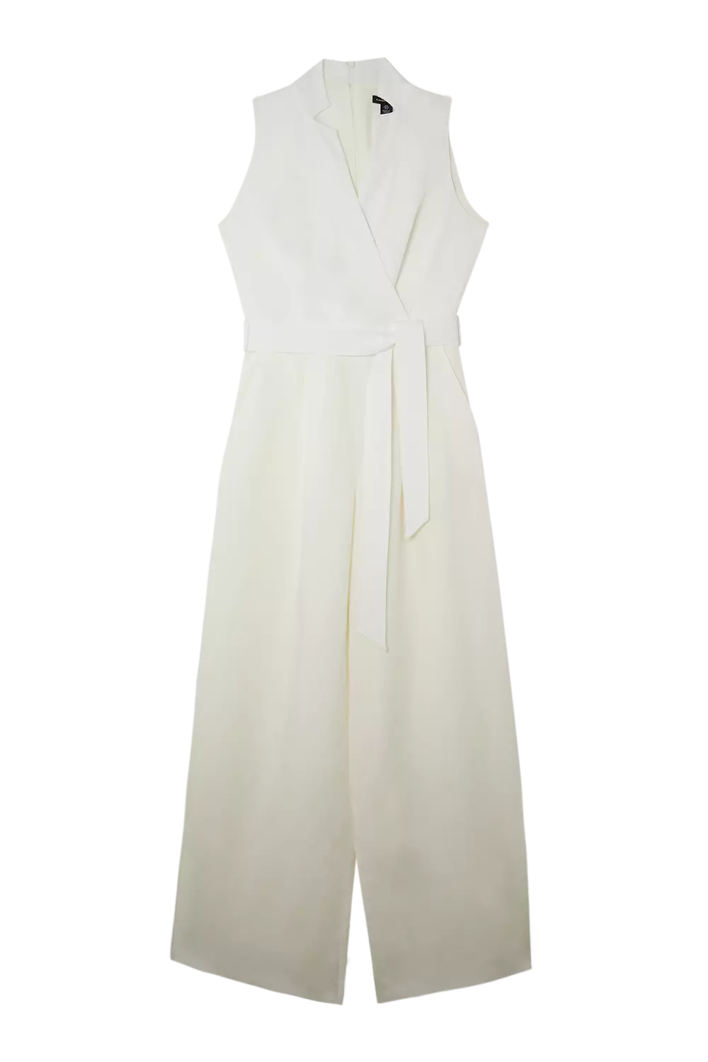 Ivory Premium Tailored Linen Notch Neck Belted Straight Leg Jumpsuit alternative image