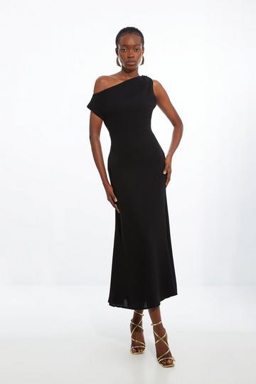 Black Fluid Tailored Drop Shoulder Maxi Dress