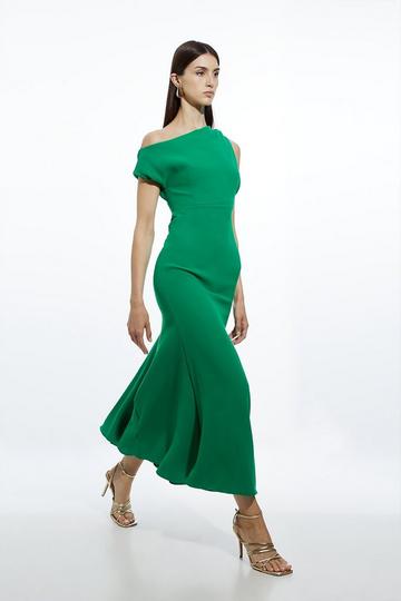 Fluid Tailored Drop Shoulder Maxi Dress green