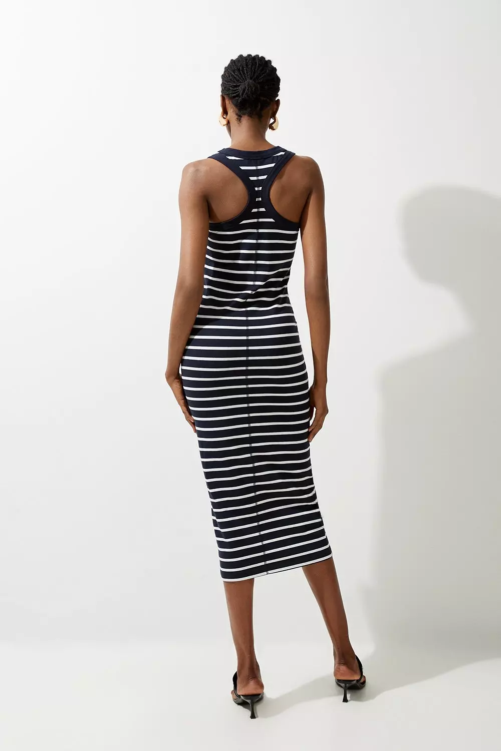 Stripe Stretch Cotton Jersey Racer Back Midi Dress | Karen