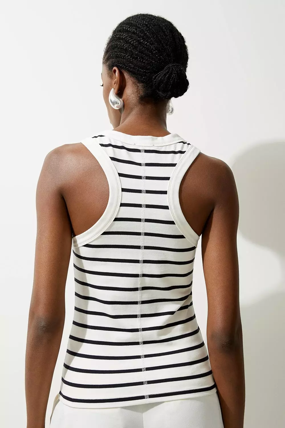 Stripe Stretch Cotton Jersey Racer Back Top | Karen Millen