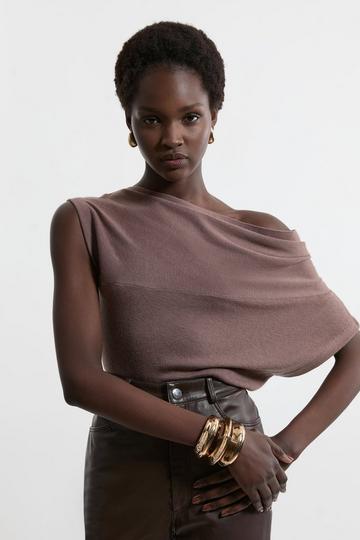 Cashmere Blend Off The Shoulder Knit Top taupe