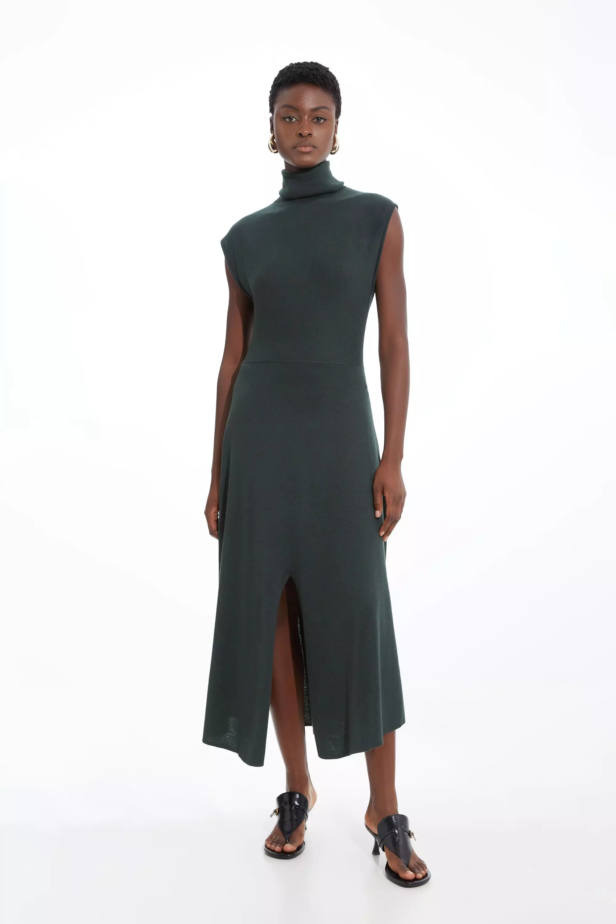 Olive Petite Cashmere Blend Sleeveless Turtleneck Midaxi Knit Dress alternative image