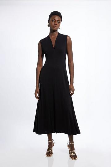 Cashmere Blend Sleeveless Full Skirted Midaxi Dress black