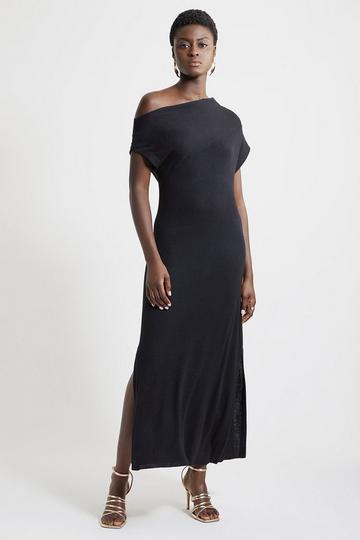 Cashmere Blend One Off The Shoulder Midaxi Dress black