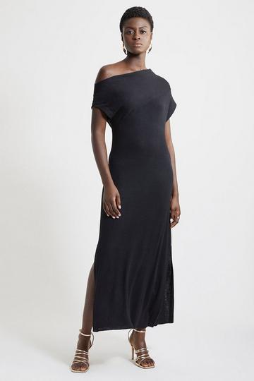 Black Petite Cashmere Blend One Off The Shoulder Midaxi Dress